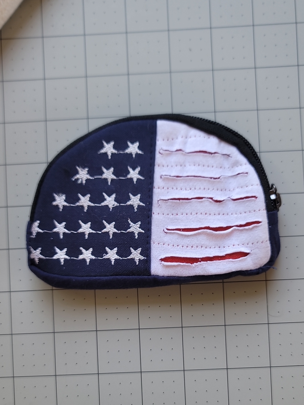 Red White And Blue 100% Cotton Zip Pouch - Handmade